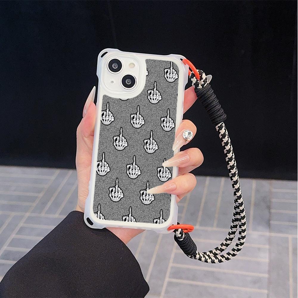 Ae80 Gesture Greeting Design Art Soft Phone Cases for iPhone 16 15 14 13 12 11 Pro Max 8 Plus XR with Wrist Strap Lanyard Corner Protection Back Cover