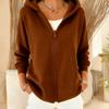 Fashionable Women's Loose Casual Solid Color Hooded Zippered Long Sleeve Jacket