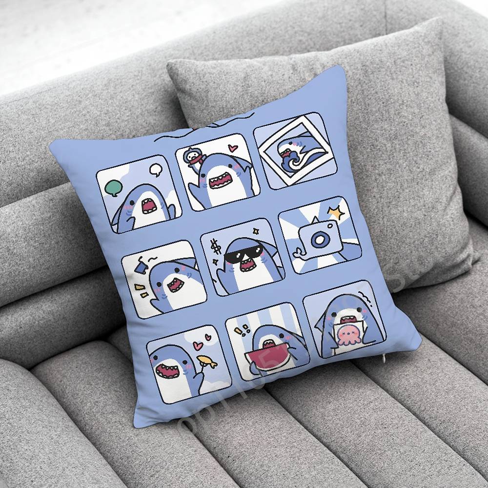 Funny Cartoon Blue Shark Throw Pillow Case For 50cm 40cm 55cm 45*45cm 30cm Square Bedroom Pillowcase Cover