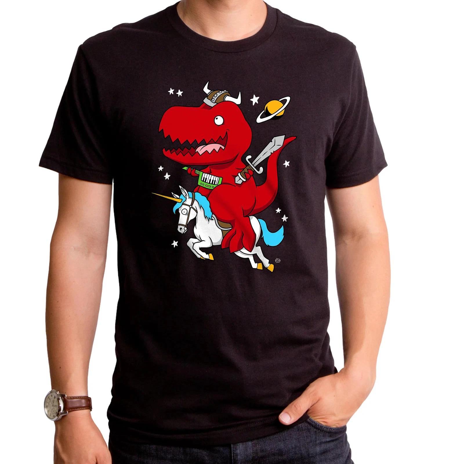 Dino Fantasy Men s T-Shirt - T-Rex Riding a Unicorn S