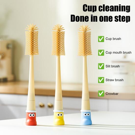 5-In-1 Multi-functional Cup Cleaning Brush Cartoon Boot Long Handle Silicone Brush Baby Bottle Cup