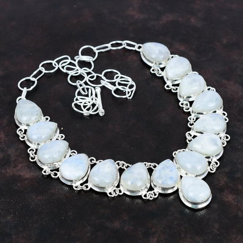 

Ювелирное ожерелье из стерлингового серебра 925 пробы с радужным лунным камнем и подвеской 18 дюймов