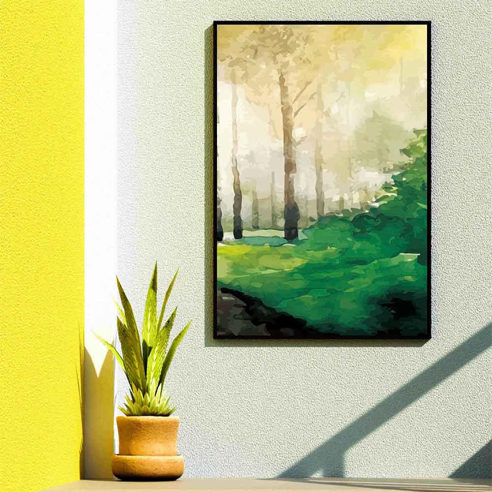 Nordic Landscape Oil Painting Green Forest Nature Art Canvas Painting Living Room Corridor Office Home Decoration Mural No Frame