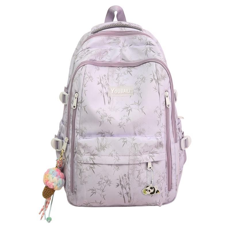 

Рюкзак с принтом бамбука для ученика средней школы, школьный рюкзак, легкий, большой вместимости фиолетовый