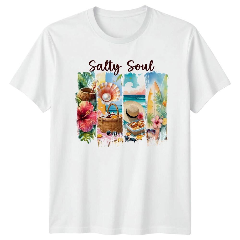 Salty Soul Summer Beach Vibes Retro Graphic TShirt S