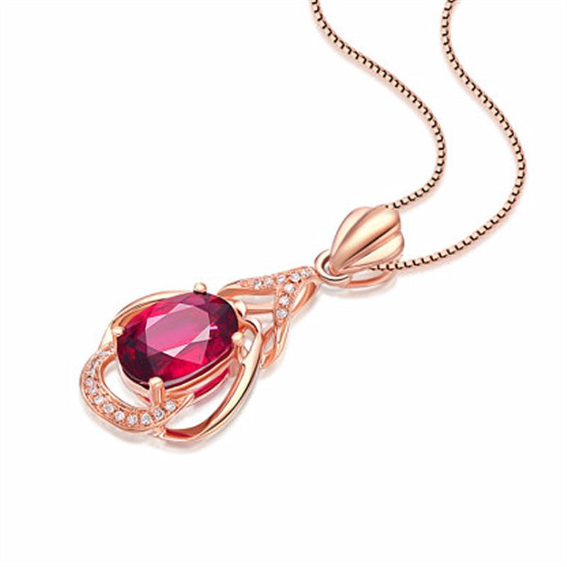 18K Gold-Plated Korean Garnet Pendant Necklace for Women
