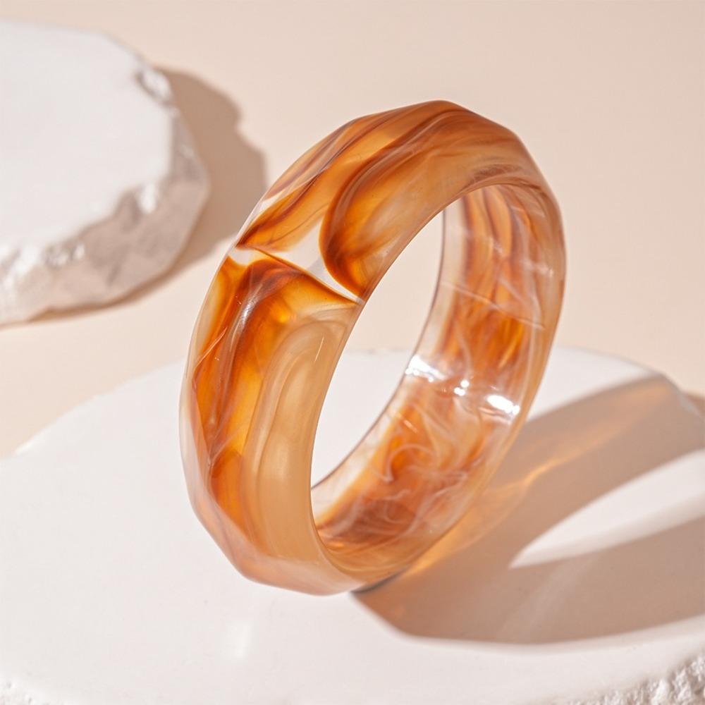 Boho Acrylic Bangle Exaggerated Retro Hand Ring Simple Round Wide Bracelet  Women