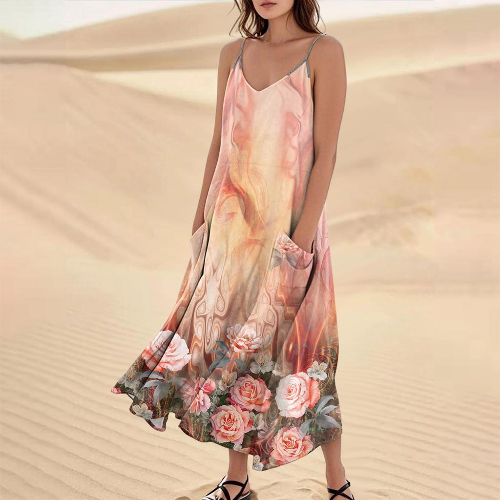 Damen Sommerkleid Lässig Locker Lange Strandurlaub Kleider