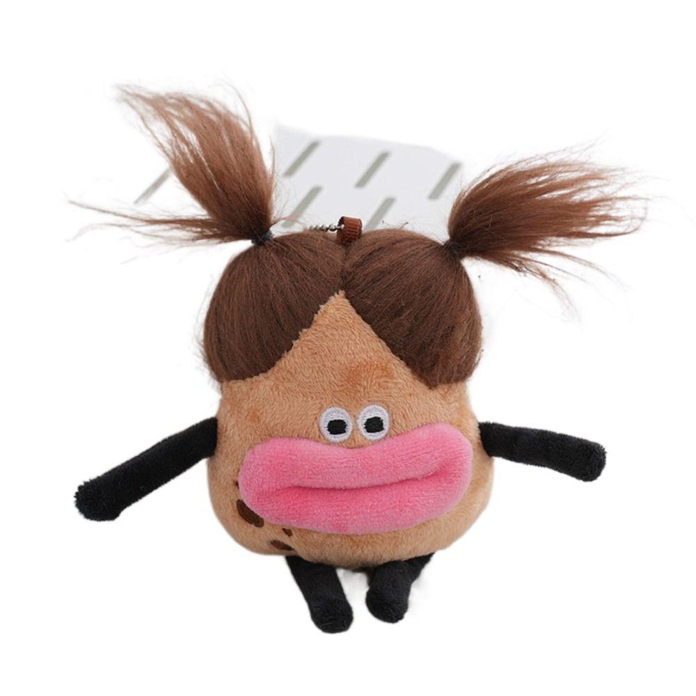 2025 New Funny Fried Hair Potato King Plush Toy Pendant Sausage Mouth Fabric Cotton Doll Cartoon Key Doll Female Bag Pendant