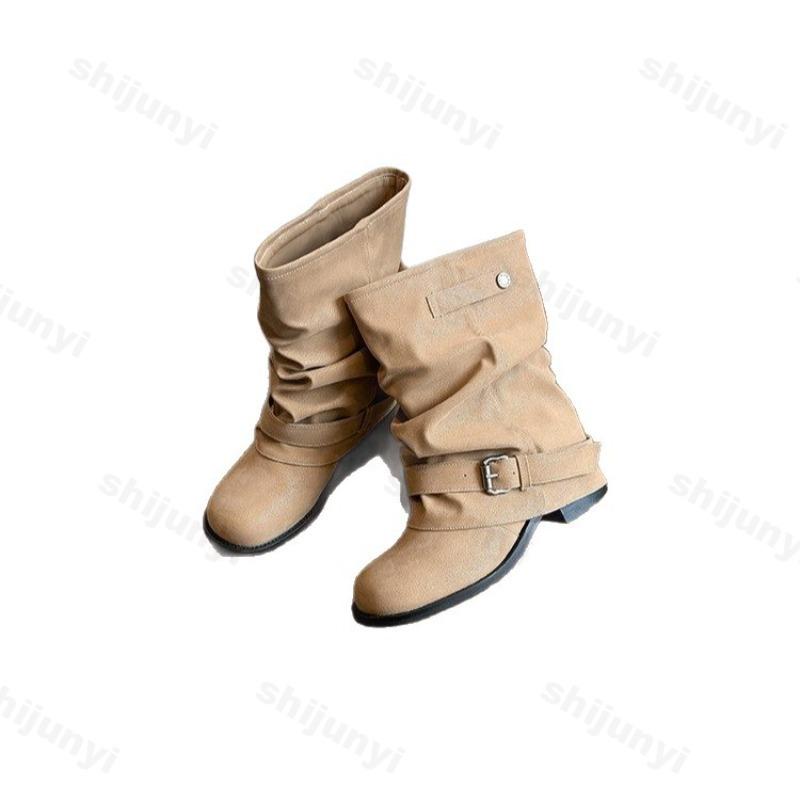 Fashion Women Suede Casual Boots 2025 Autumn Fashion Ankle Boots New Short Slip on Buckle Retro Versatile Soft Bottom Boot Botas Mujer