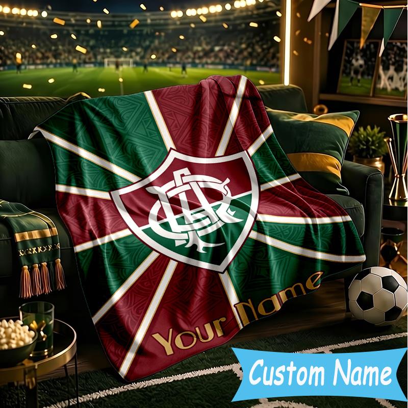 Custom Name Fluminense Club Crest Flannel Blanket, Use for Birthday/Holiday Gift, Soft Blanket for Sofa/Bed/Camping/Office, Home Decor