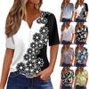 Damen T-Shirt mit Aufdruck und Knopfleiste, kurzärmelig, für den Alltag, Wochenendmode, Basic, V-Ausschnitt, normales Oberteil
