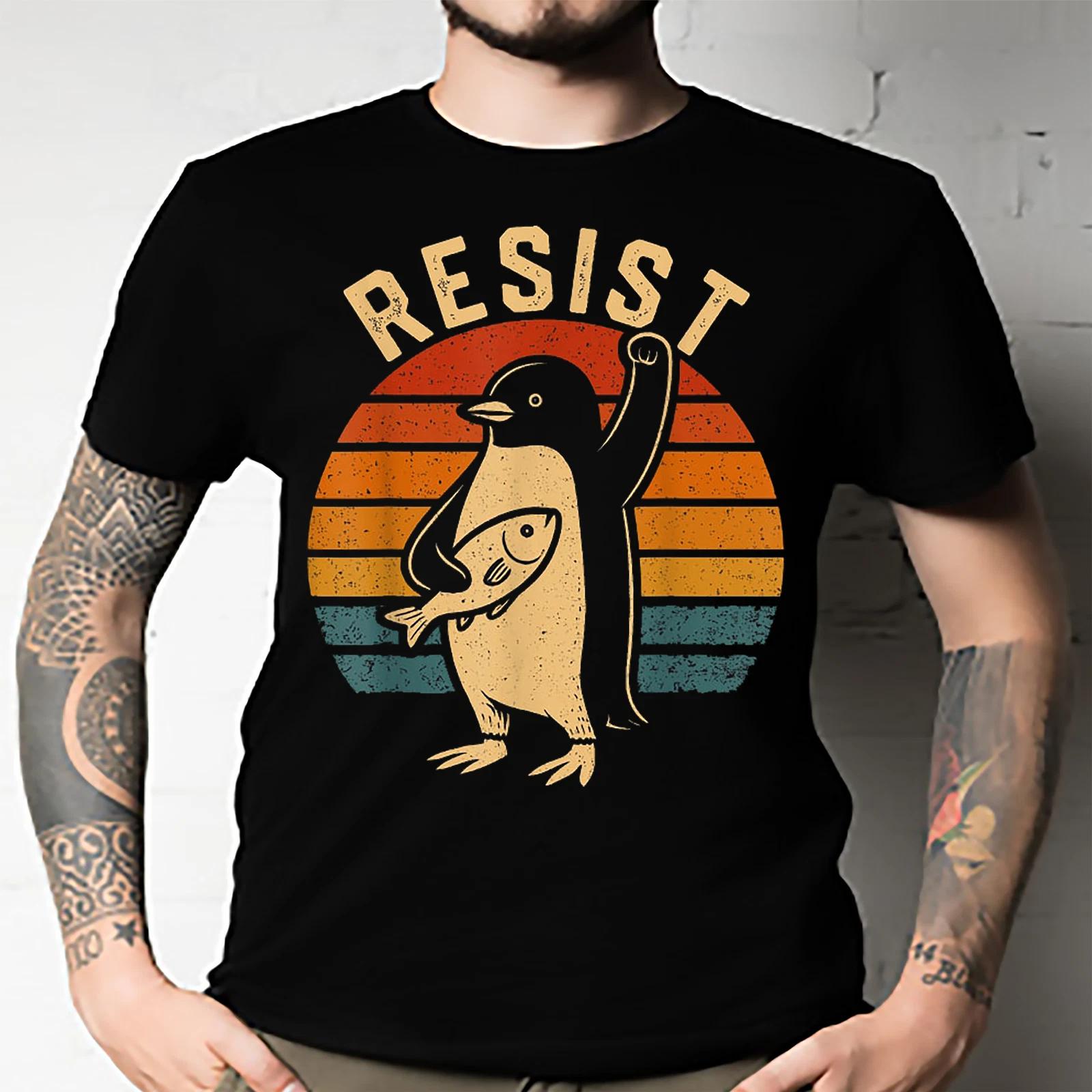 Men s and Women s T-shirts Resist Penguin Activism Protest Against Tariffs S