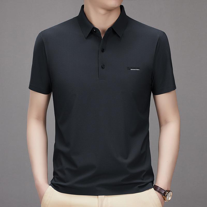 

Футболка поло с коротким рукавом Ice Silk Traceless, мужская, деловая, повседневная, тонкая, парчовая, с аммиачным принтом, с отворотом, с коротким рукавом, футболка, топ 4XL чёрный