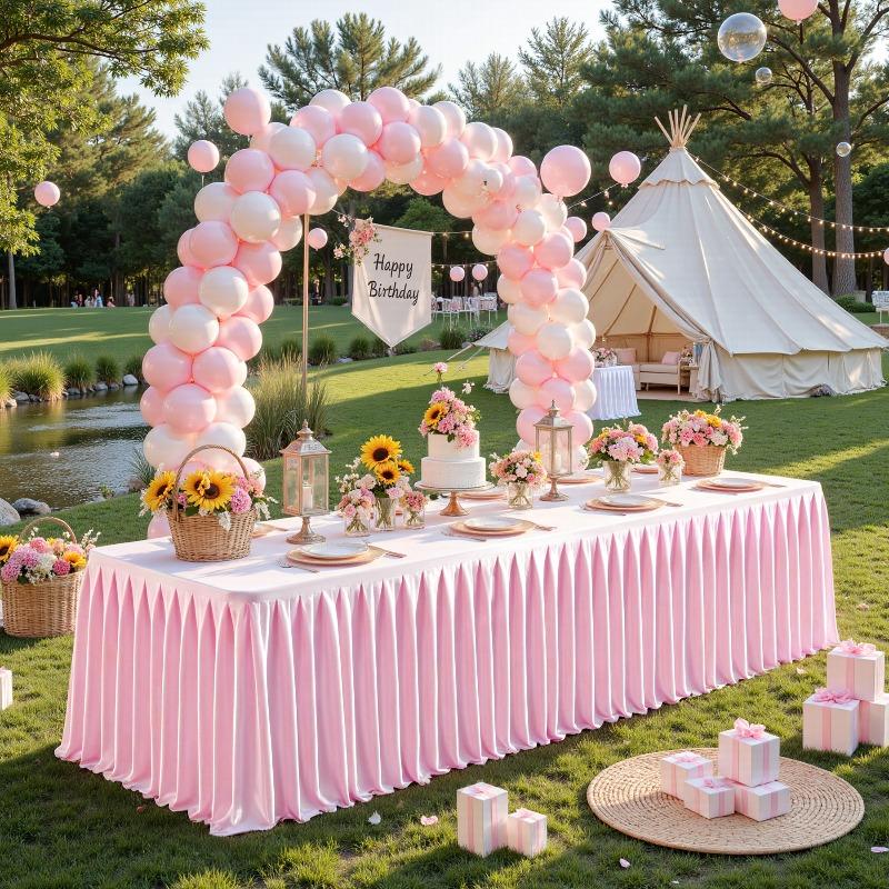 Satin Pleated Table Skirt 4/6/8FT Tablecloth for Wedding Banquet Conference Party Stage Decoration Rectangular Table Cover