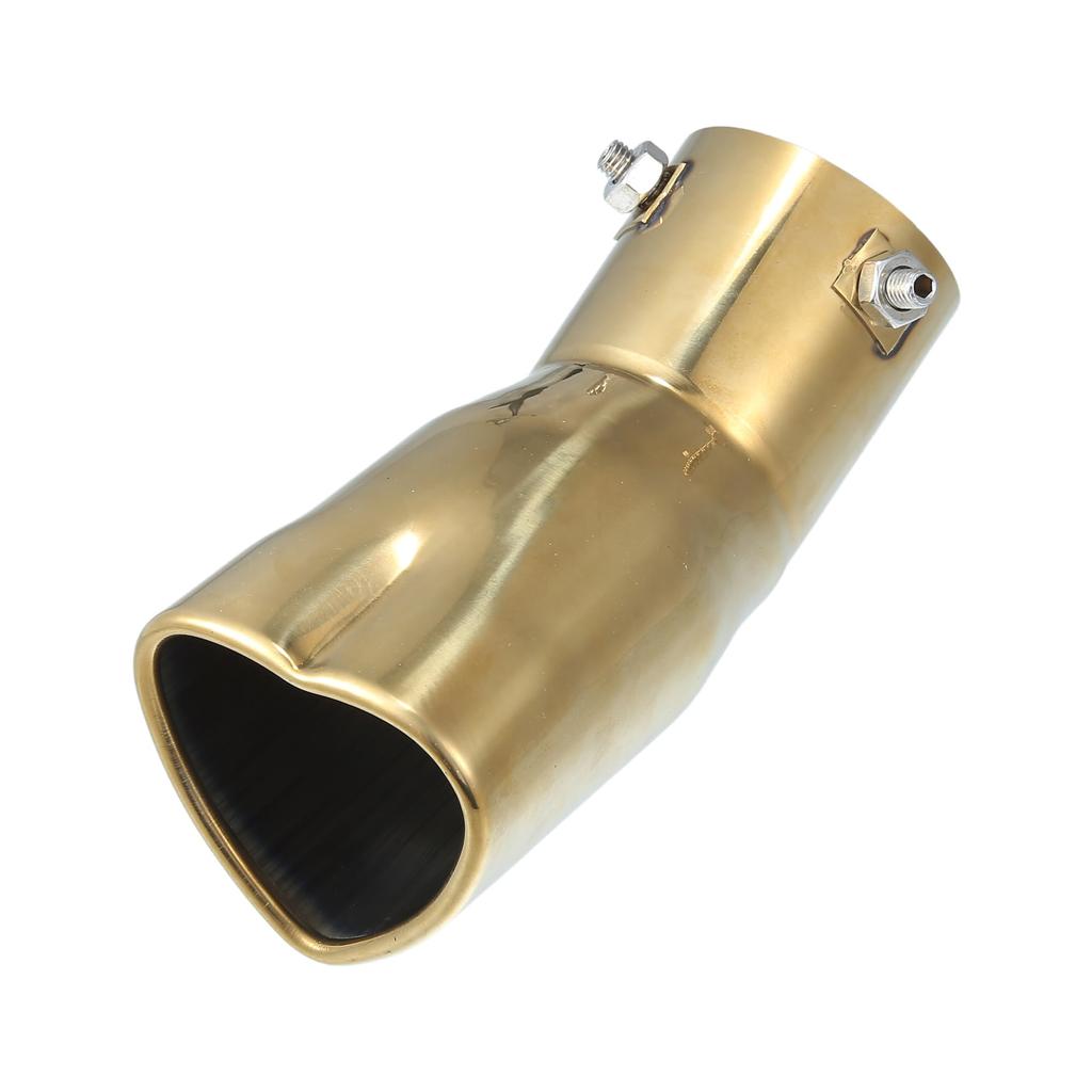 ABSOPRO Auto Zakřivená koncovka výfuku 61mm 69x61mm 190mm Tlumič Nerezová zlatavá Tvar srdce Koncovka, Vstup, Výstup, Délka, Šroubovací koncovka, Ocel,