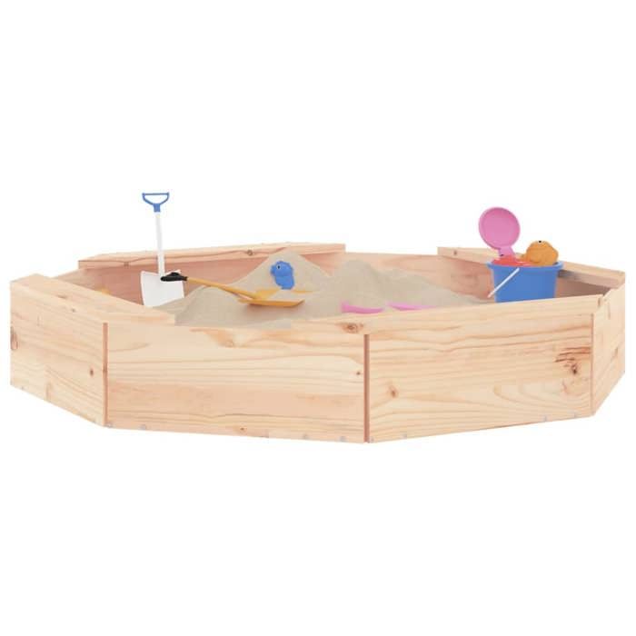 VidaXL Sandpit with Seats, Sand Game for Children, Playground for Toddlers Outdoor Garden, Octagon Wood 825009