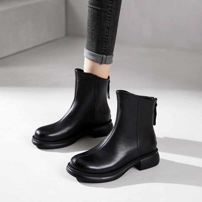 First layer cowhide Chelsea boots women's 2025 autumn and winter new khaki retro leather short boots women's leather boots