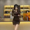 Dress women's spring and autumn 2026 new design pleated sexy skirt V-neck pure desire Spice Girl hip skirt