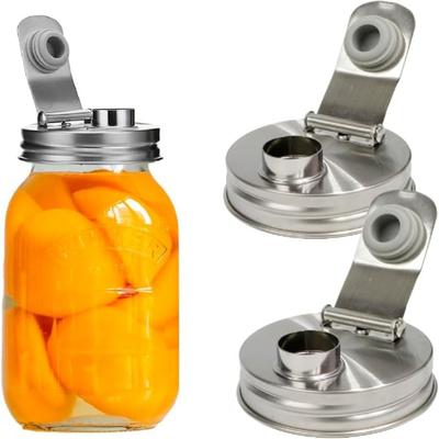 Stainless Steel Mason Jar Lids Leak-Proof with Handle Mason Jar Pour Spout Lid Sealed 86mm Food Grade Airtight Lids