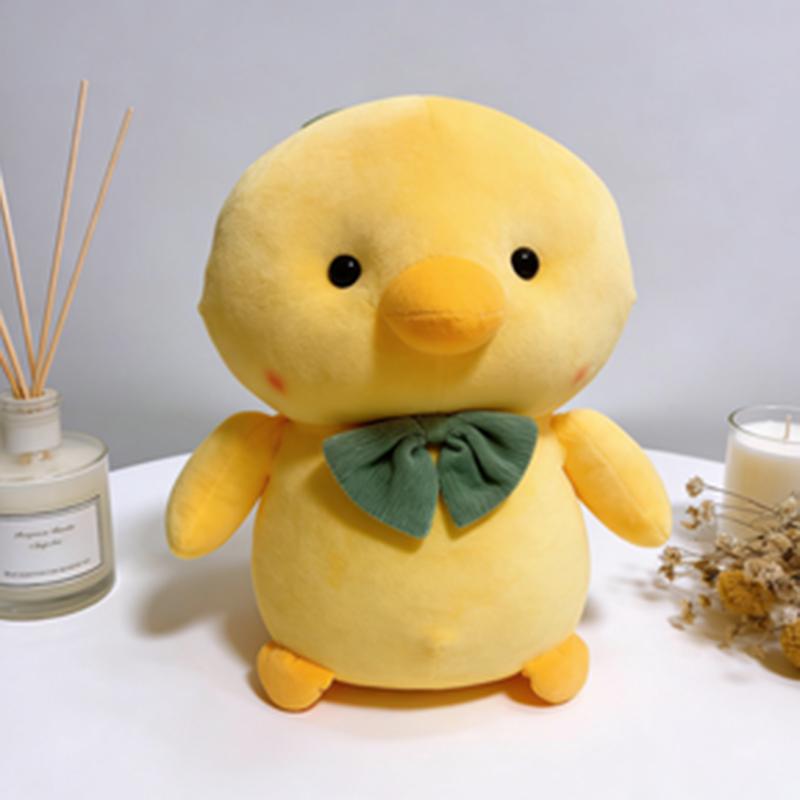 Soft Duck Plush Toy Cute Yellow Stuffed Animal Duck With Green Bow Kawaii Plushie Pillow For Sleeping Companion Room Decor