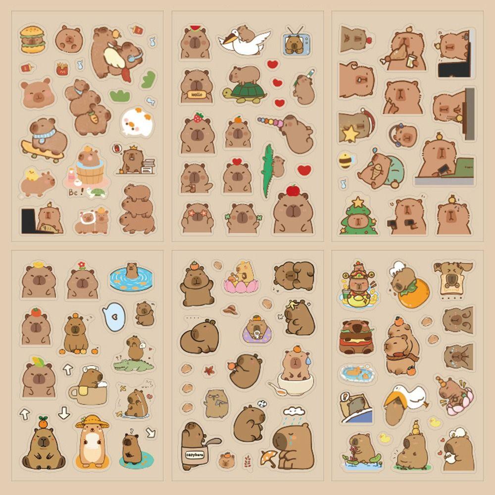 6 Pcs/Bag Cute Capybara Hand Ledger Stickers Creative Aesthetic Scrapbooking DIY Material Waterproof Cartoon Animal