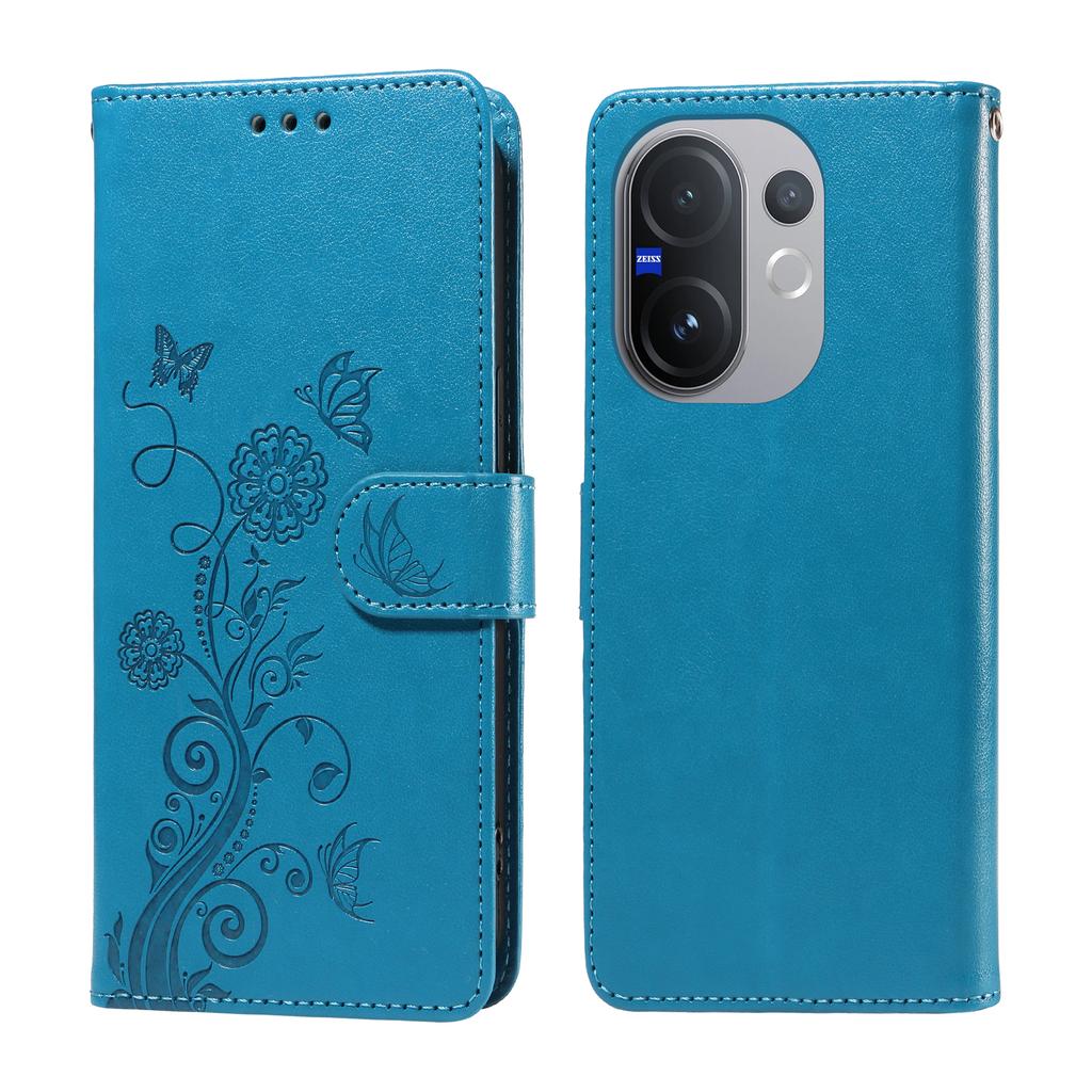 For Vivo V60 5G Leather Case Butterfly Floral Imprint Wallet Stand Cover