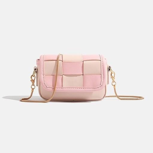 IELGY Woven Small Square Bag Pink High-End Sense Shoulder Messenger Bag