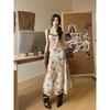 Butterfly Floral Skirt French Suspender Skirt Women's Summer Vacation Style V-neck Dress Slim-fitting Waist Hip Skirt Long Dress