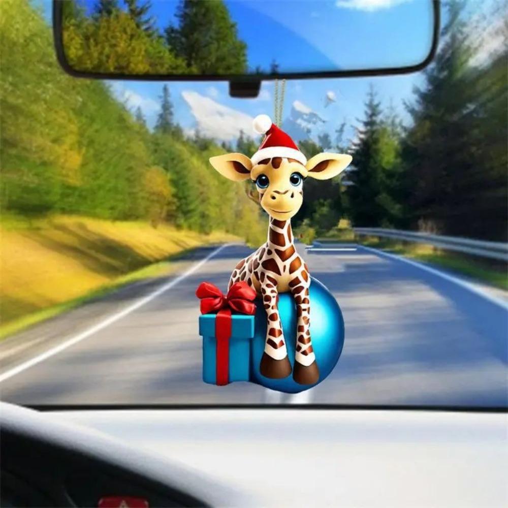 5pcs Creative Christmas Tree Pendant Cartoon Giraffe Pattern Home Decoration Christmas Ornament