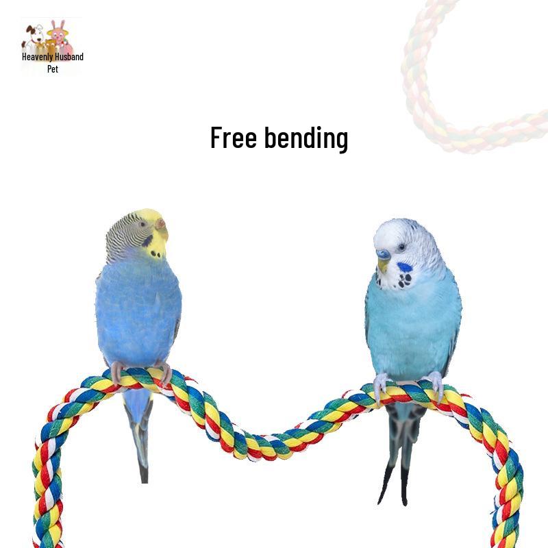 

Colorful Cotton Rope Parrot Perch & Climbing Toy - Nail Grinding Stick for Bird Cages 40cm Rubber End (Random Color)