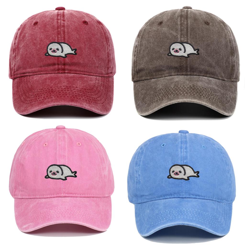 Sea Lion Pattern Vintage Wash Baseball Cap With Breathable Cotton For Travel