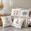 1/4pcs Nautical Coastal Throw Pillow Covers Navy Blue Anchor Lighthouse Lifebuoy Steering Wheel Decorative Cushion Cases