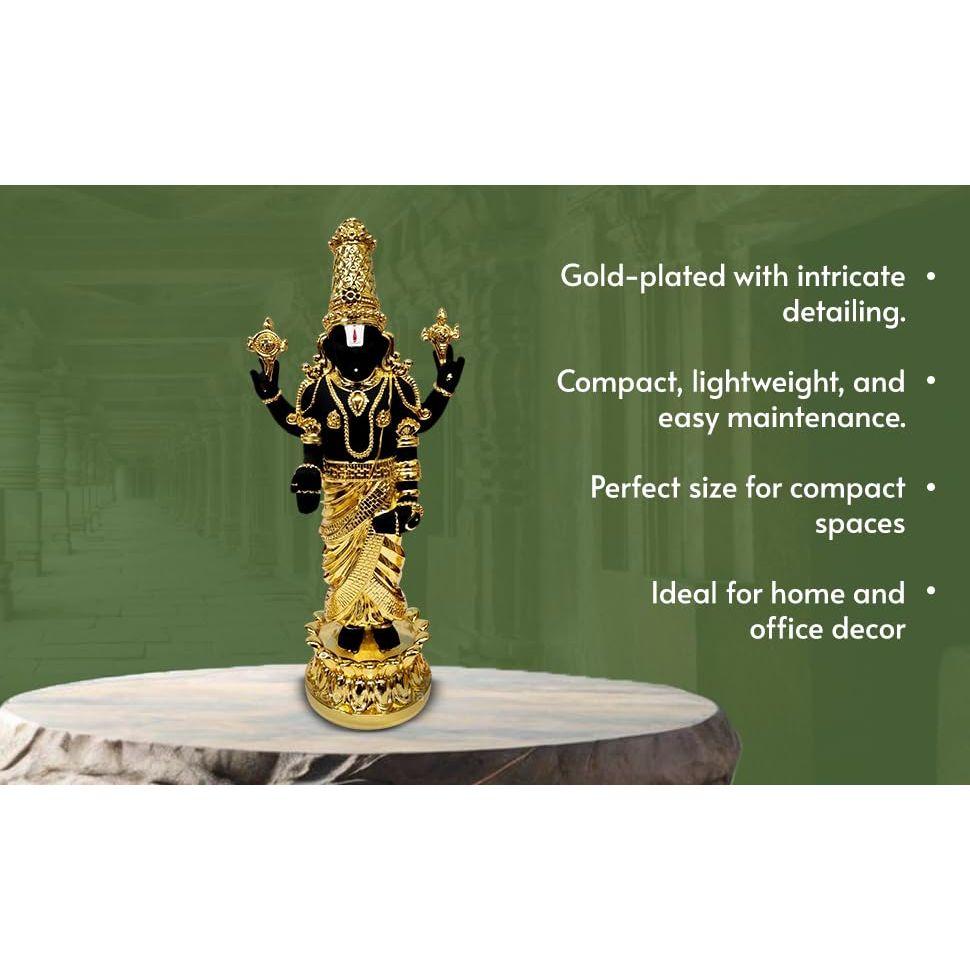 Lord Tirupati Balaji Kamal Gold  Black Idol for Car Dashboard | Lord Venkateswara Swamy for Diwali Decor | Vishnu Ji Idol for Deepavali & Puja Vastu