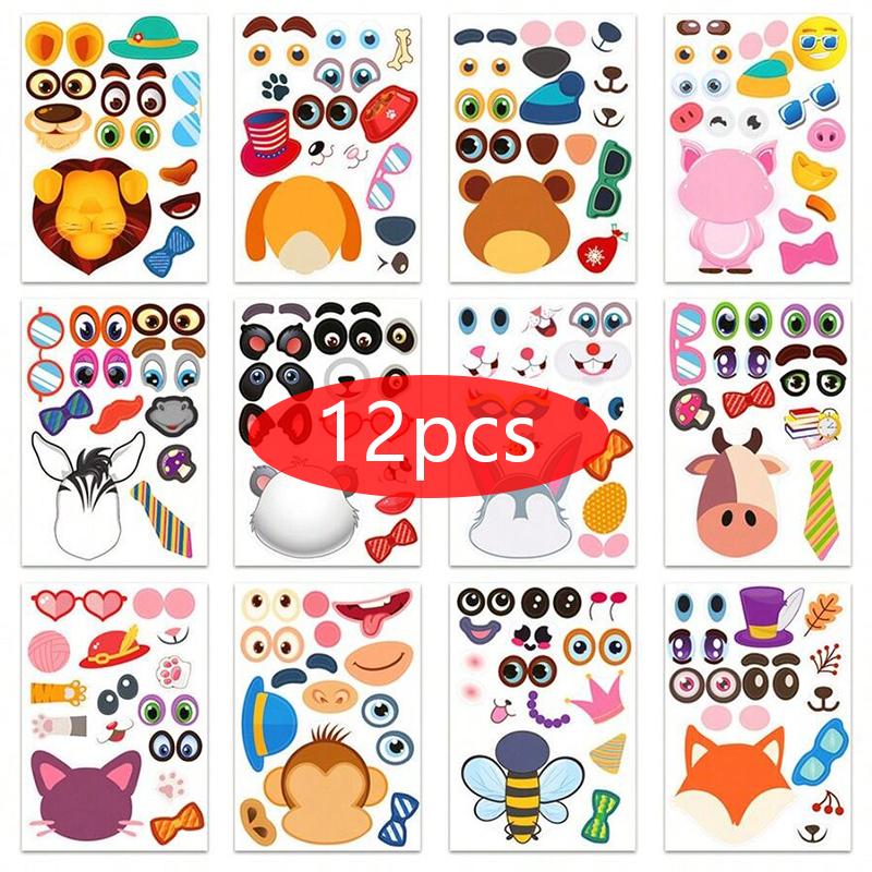 6/12pcs Face Changing Stickers Waterproof Student Reward Cartoon Sticker Scrapbook Decoration Office Educational Supplies TMZ
