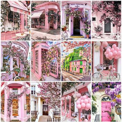 Pittura con Diamanti Fiore Rosa Quadrato Completo Rotondo Ricamo con Diamanti Bicicletta Casa Paesaggio Punto Croce Decorazione per la Casa