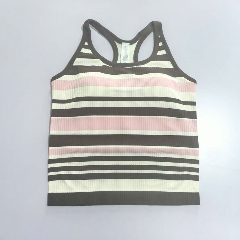 

Stripe Ebb Yoga Clothes Vest Women I-Shaped Fixed Chest Pad Integrated Long Running Sports Workout Clothes Beauty Back Pink XL