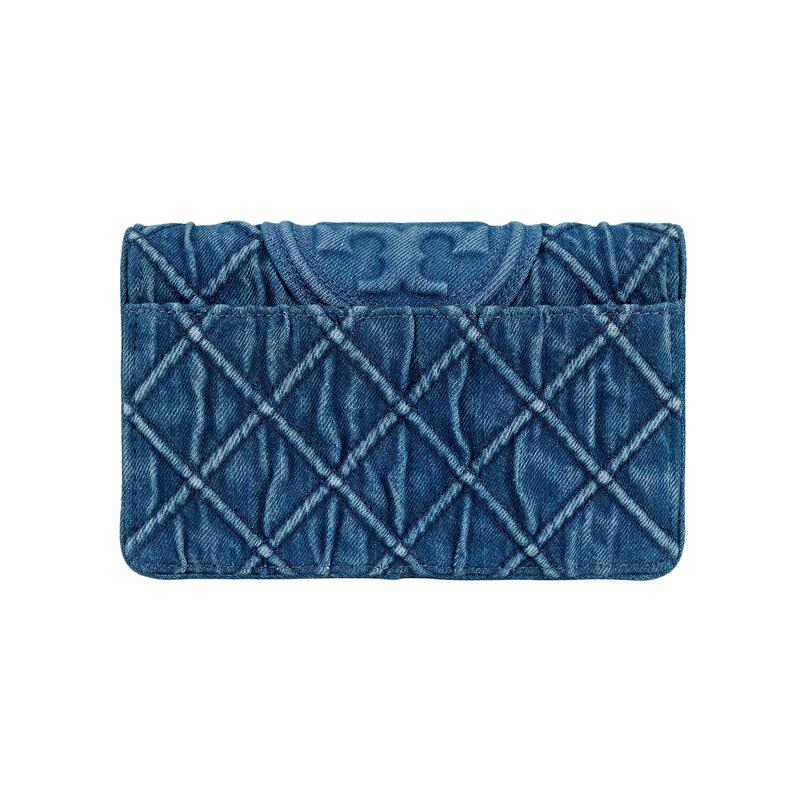TORY BURCH Tang Libaiqi Fleming Magnetic Snap Flip Denim and Nappa Leather Shoulder Crossbody Wallet Women's Blue 158819-426