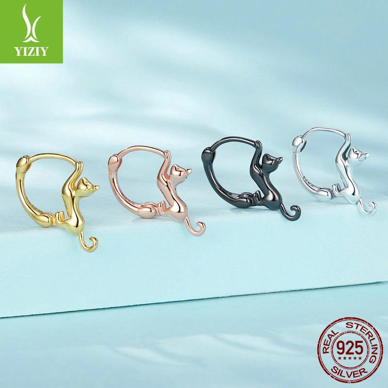 S925 Sterling Silver Cat Ear Buckle Female, Cute Fun Animal Earrings Earrings Sce1488