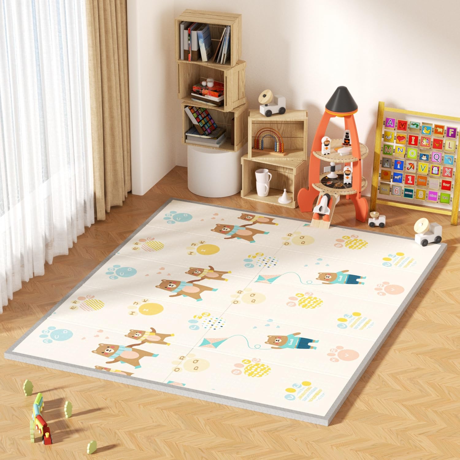 

GruFini Baby Play 200 x 180 x 2 Безопасность Малыш Игра Малыш Душ для ребенка 1 шт. x 180 x 2 Коврик с мишкой, Складной, см, Толстый, Протестированный, Коврик, Водонепроницаемый,
