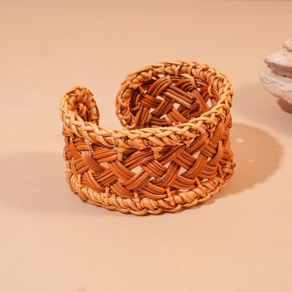 Bird Nest Shape Rattan Woven Bracelet Hand Ring Bohemian Braided Bracelet  Beach