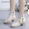 New Women Short Boots Ladies Leather Ankle Boot Autumn Platform Motorcycle Shoes for Woman's Winter Pearl Shoe