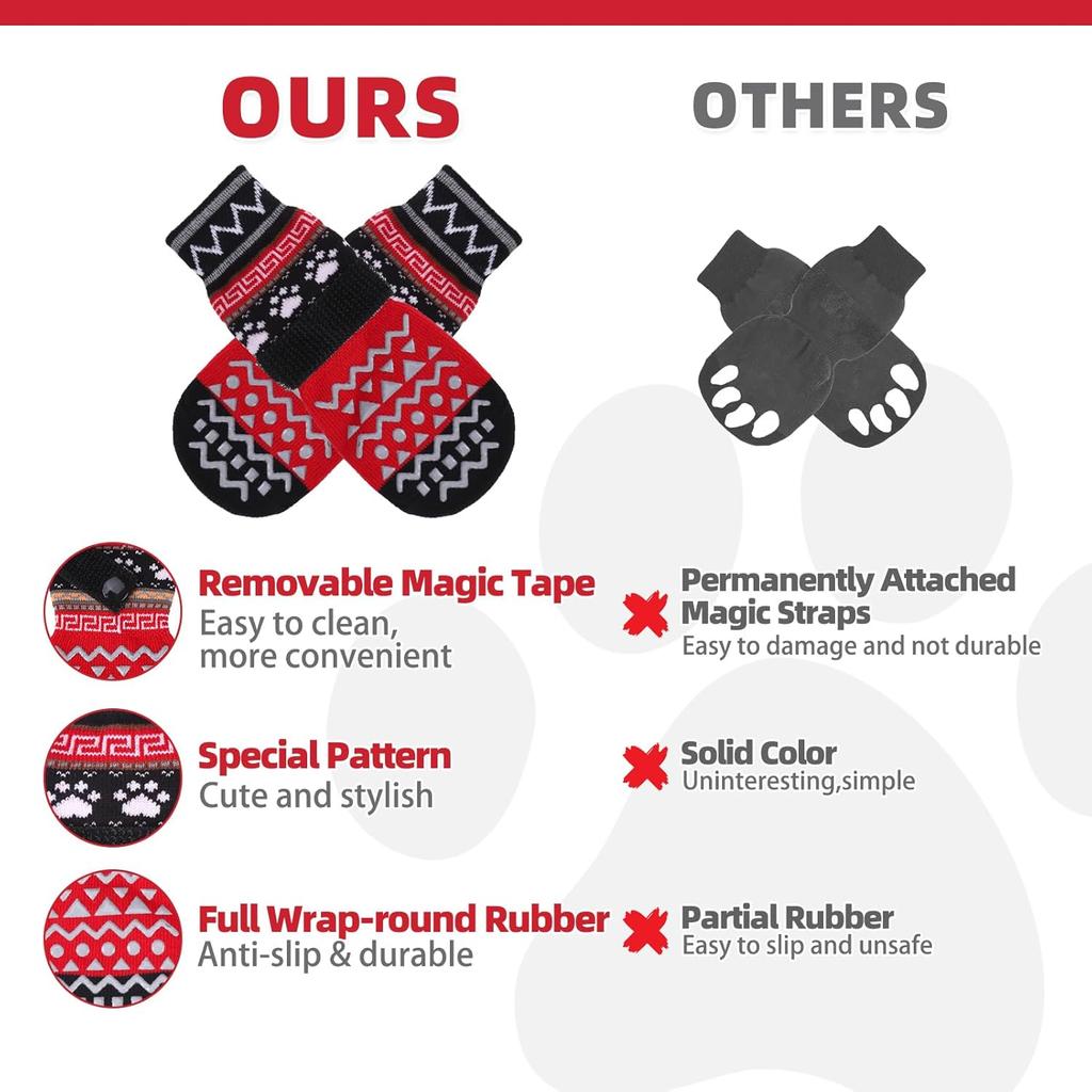KOOLTAIL Dog Socks to Prevent Licking Paws for Hardwood Floors Anti Slip, Winter Warm Pet Boots&Paw Protector with Grippers, Double Sides Dog Shoes
