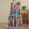 Damen Maxikleid Langarm Vintage Blumendruck Übergröße Oversize Lässig Locker Basic Frühling Langes Kleid
