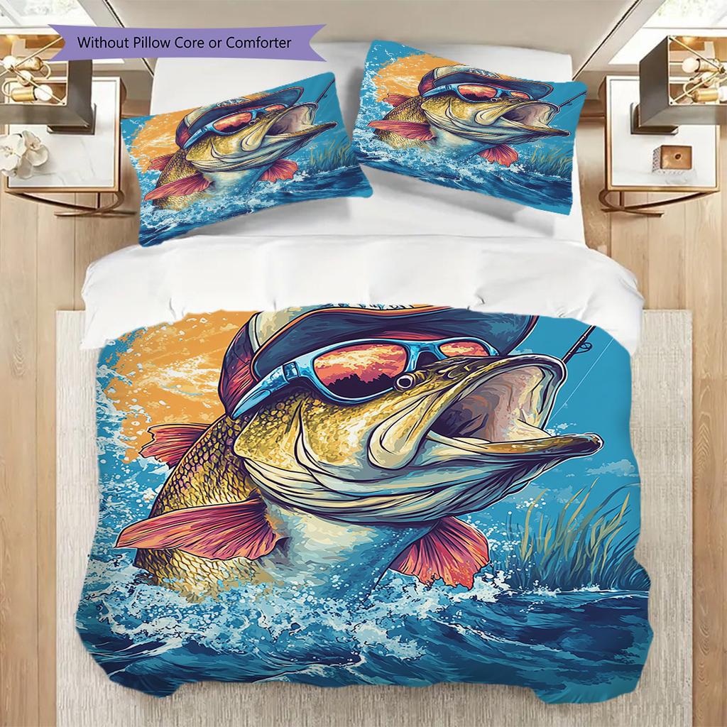 Fish Pattern Bedding Quilt Set Quilt Cover Pillowcase Home Decoration Birthday Gift (1 * duvet cover + 2 * pillowcase, without core)