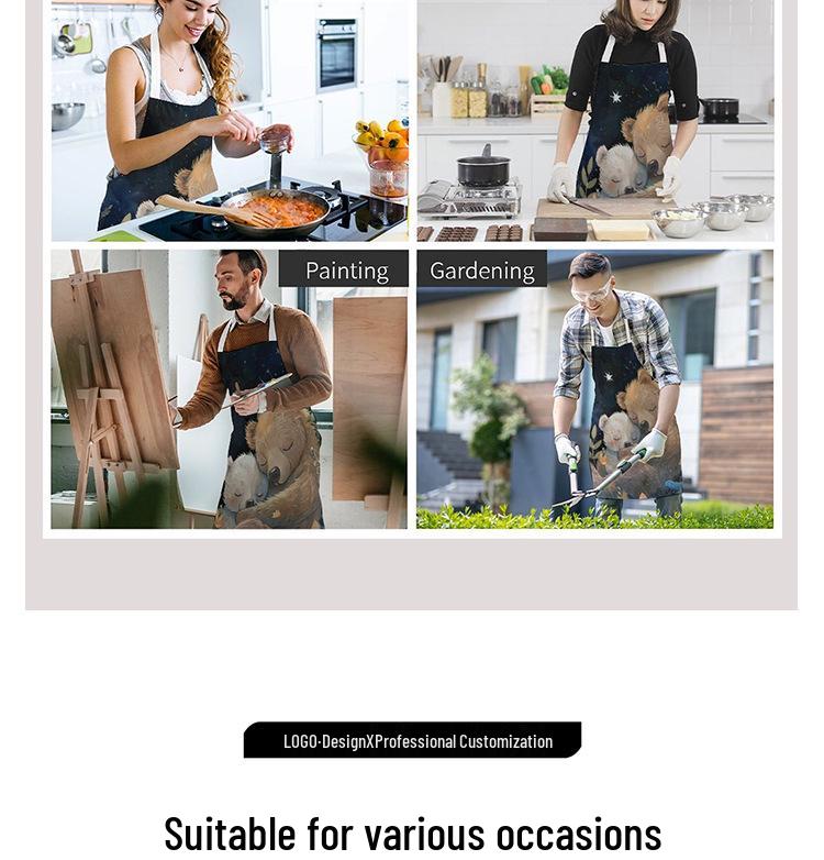 Anpassad plyschbjörntryckt köksförkläde i polyester