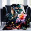 1PC Custom Name Hummingbird Flower Magic flannel blanket versatile,all-season throw suitable for the living room,bedroom,camping,travel,and gift