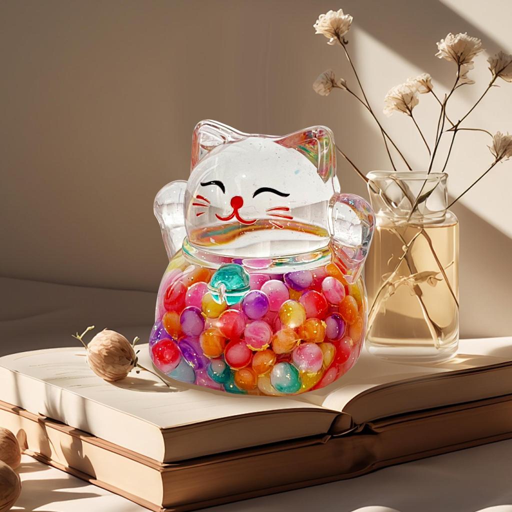 Luminous Glitter Lucky Cat Desktop Figurine with Flowing Sand