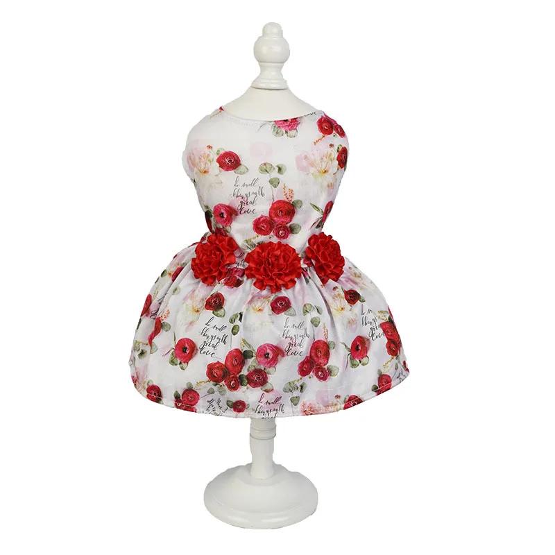 Rochie pentru animale de companie Haine pentru câini Rochie cu trandafiri de vară Top cireș Teddy Pomeranian Haine drăguță Haine pentru câini pentru câini de talie mică