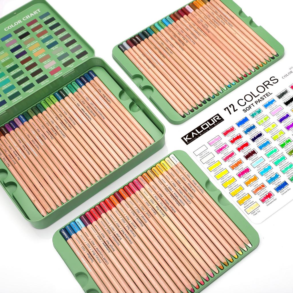 KALOUR Brand Hot Sale High Grade Vibrant Colors Soft Core 72pcs Soft Pastel Colored Charcoal Pencil Colored Pencils in Tin Box